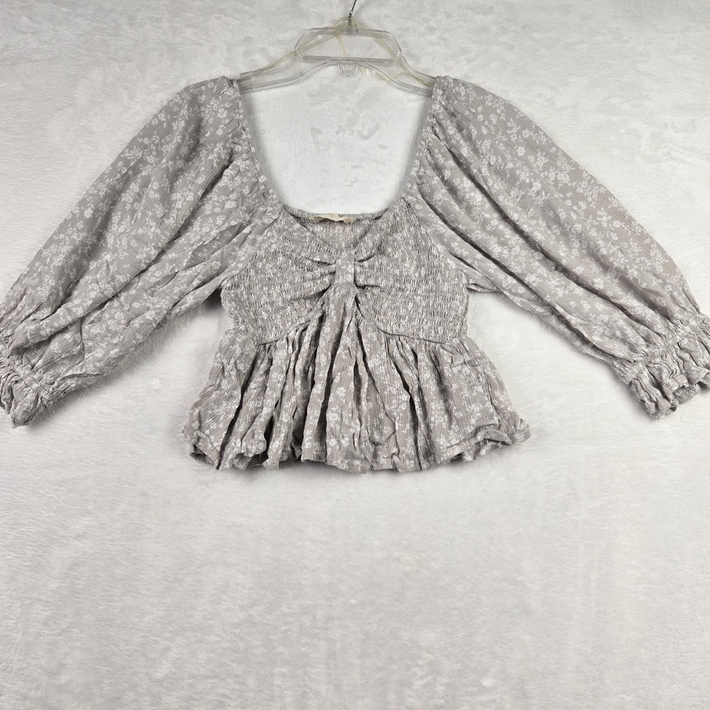 Altar'd State Beige Ivory Floral Crop‎ Top XS Bohemian Puffy Sleeve